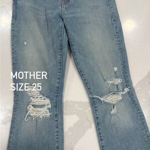 MOTHER Light Wash Distressed Straight-Leg Jeans